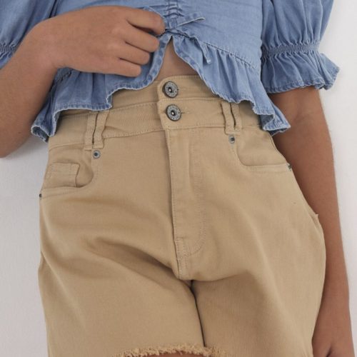 Παντελόνι κοντό τζιν ψηλόμεσο από βαμβάκι ώχρα