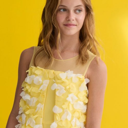 Ολόσωμη φόρμα μακριά γάζα λουλούδια 3d κίτρινο