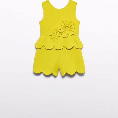 Φόρμα κοντή κρεπ λουλούδια 3d Λεμόνι