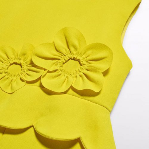 Φόρμα κοντή κρεπ λουλούδια 3d Λεμόνι