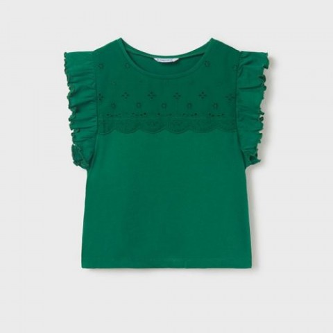 Mayoral Μπλούζα αμάνικη με βολάν από βιώσιμο βαμβάκι σμαραγδί